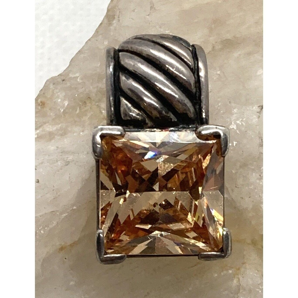 Vintageβ Square Orange Cubic Zirconia CZ Pendant Sterling 925 Silver 7.1g